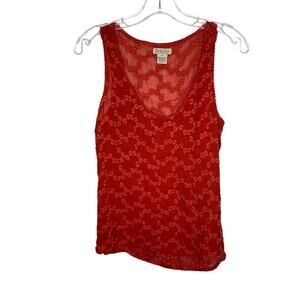 Lucky Brand Womens Top Size XS Orange Floral Sleeveless Semi Sheer Basic Tank